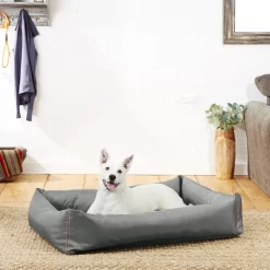 Frisco Rectangular Bolster Dog Bed W/Removable Cover, Dark Gray