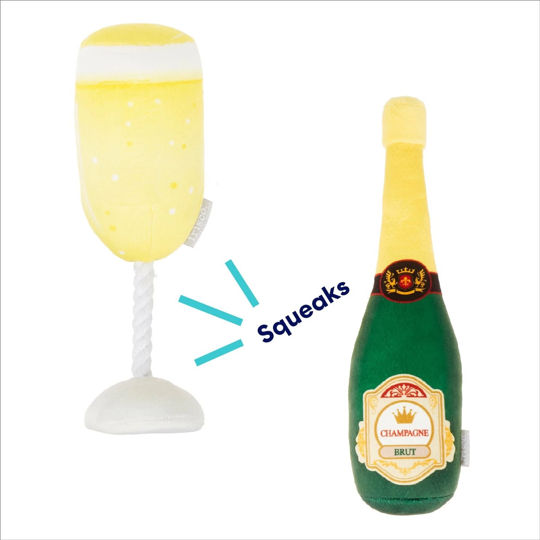 Frisco Champagne & Flute Plush Squeaky Dog Toy 3 Frisco Champagne & Flute Plush Squeaky Dog Toy - Image 3