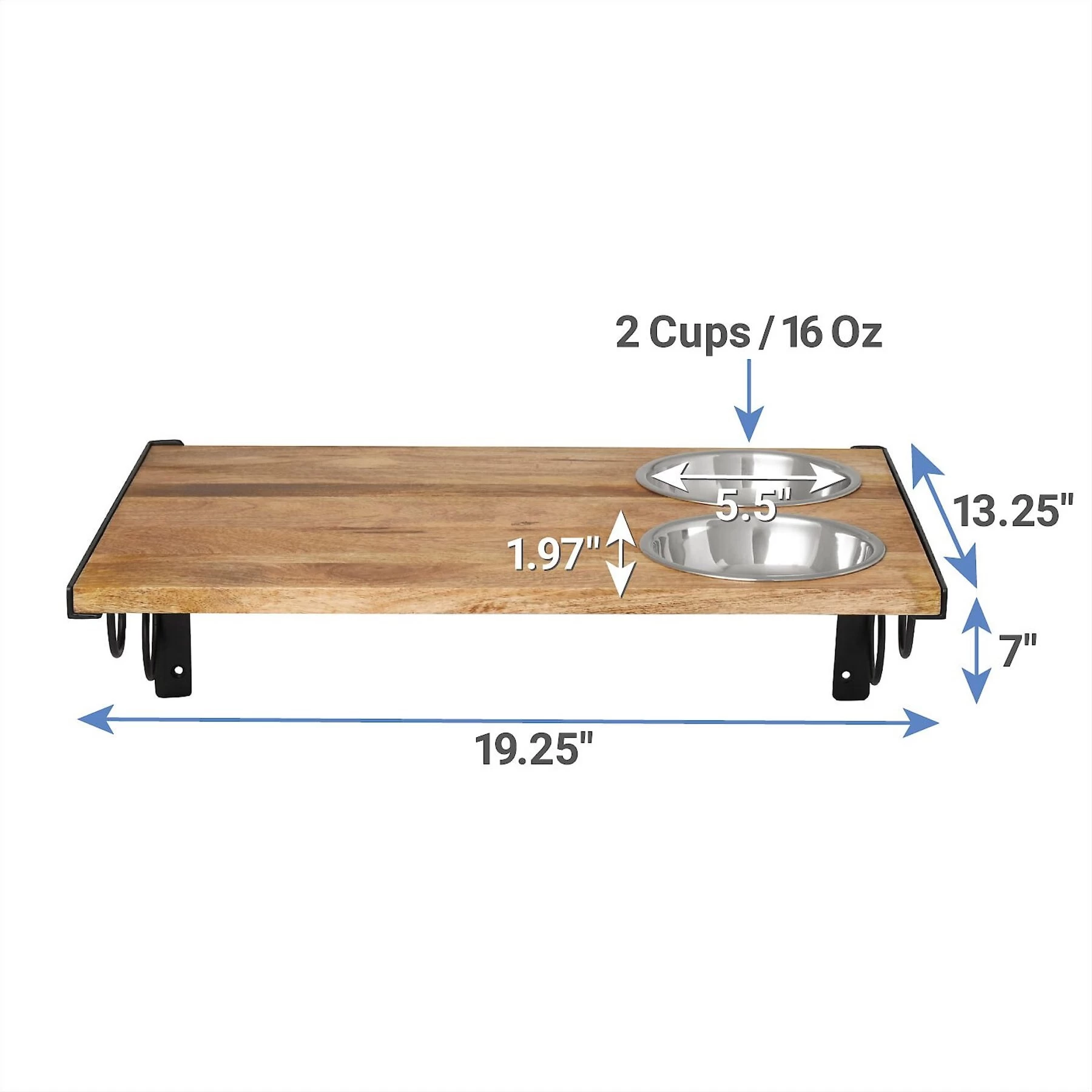Frisco Wooden Wall Mounted Stainless Steel Cat Feeding Station With Bowl 2 Frisco Wooden Wall Mounted Stainless Steel Cat Feeding Station With Bowl - Image 2
