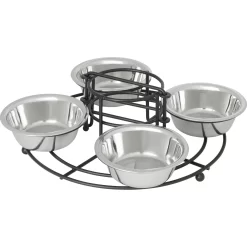Frisco Multi Pet Feeding 4-Bowls Stainless Steel Dog & Cat Bowls, 0.5 Cup