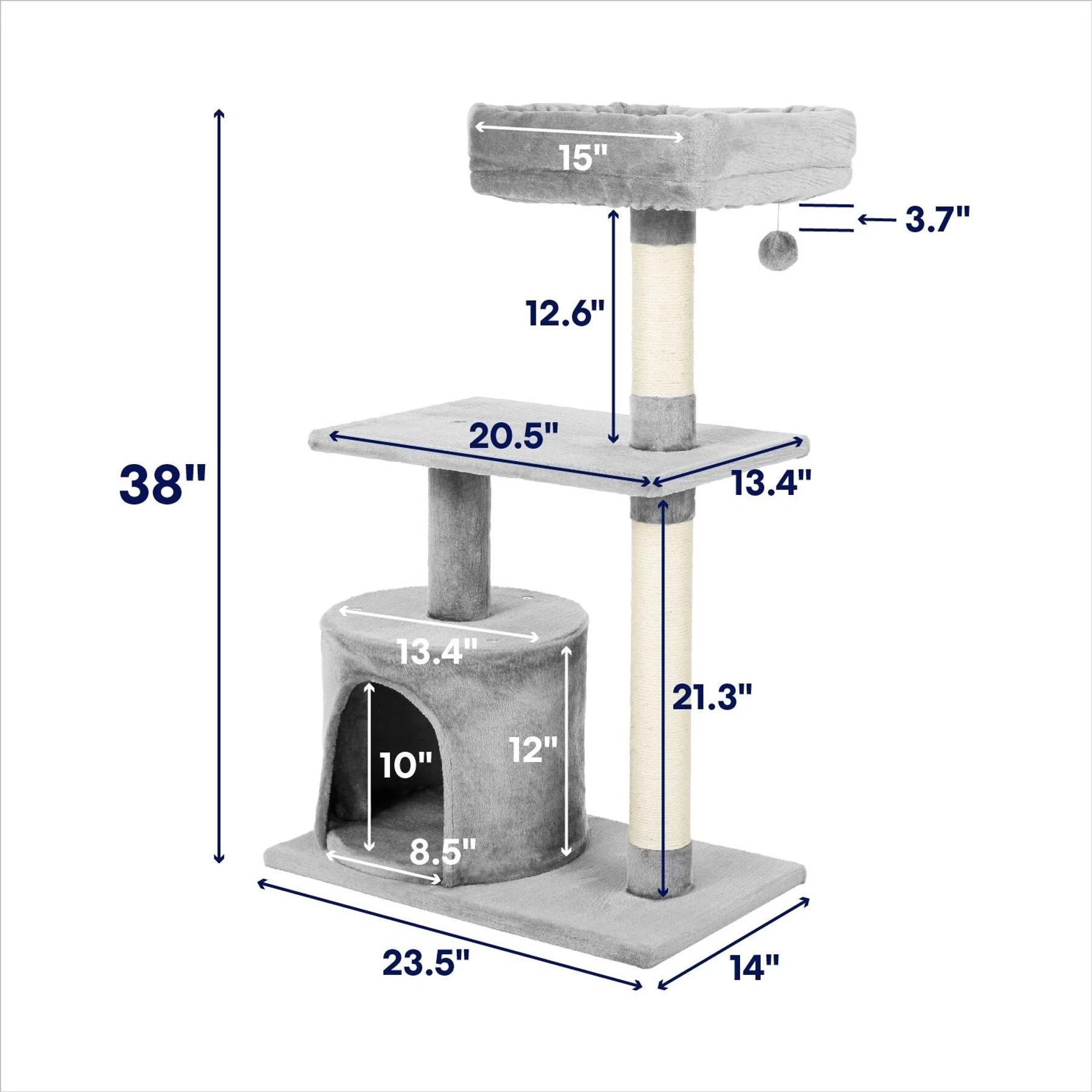 Frisco 38-in Cat Tree With Condo, Top Perch & Toy 2 Frisco 38-in Cat Tree With Condo, Top Perch & Toy - Image 2