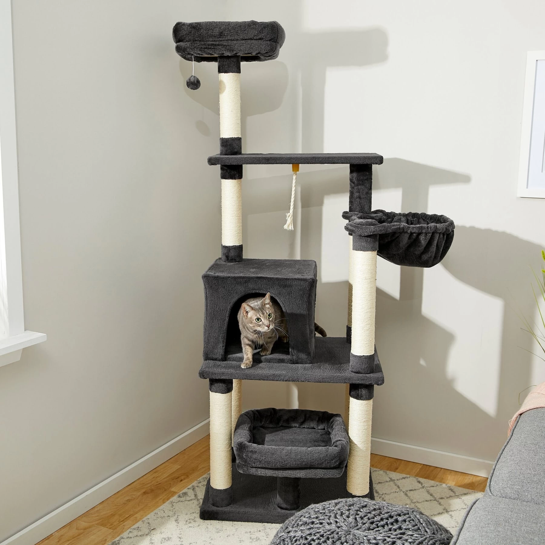 Frisco 66-in Cat Tree With Bed, Condo, Lounge Basket & Top Perch 1 Frisco 66-in Cat Tree With Bed, Condo, Lounge Basket & Top Perch