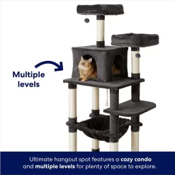 Frisco 64-in Cat Tree With Hammock, Condo, 2 Top Perches With Bed -Frisco Shop 214387 PT2. AC SS1800 V1667227605
