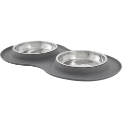 Frisco Double Stainless Steel Pet Bowl With Silicone Mat