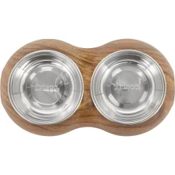 Frisco Double Stainless Steel Bowl, Wood Design -Frisco Shop 216068 PT3. AC SS1800 V1591021035