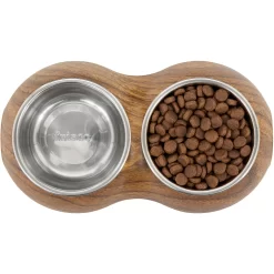 Frisco Double Stainless Steel Bowl, Wood Design -Frisco Shop 216068 PT4. AC SS1800 V1591021017