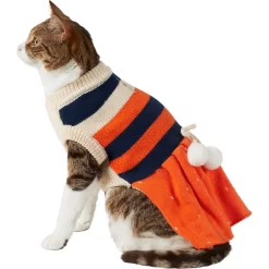 Frisco Pom Pom Bow Striped Dog & Cat Sweater Dress -Frisco Shop 223722 PT2. AC SS1800 V1608820386