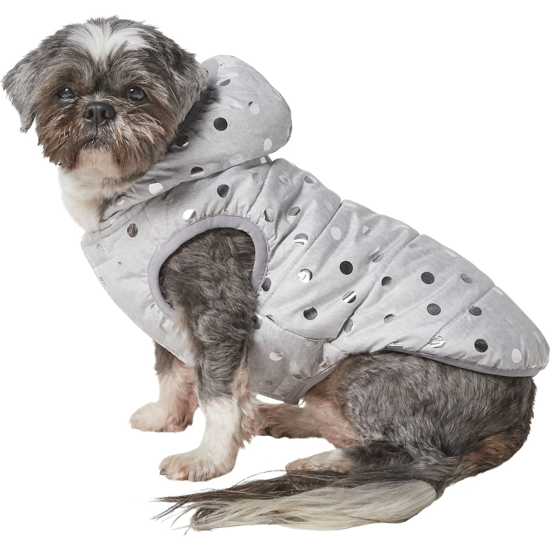 Frisco Mediumweight Silver Polka Dotted Insulated Dog & Cat Coat 1 Frisco Mediumweight Silver Polka Dotted Insulated Dog & Cat Coat