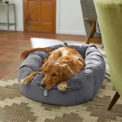 Frisco Velvet Round Bolster Dog Bed W/Removable Cover