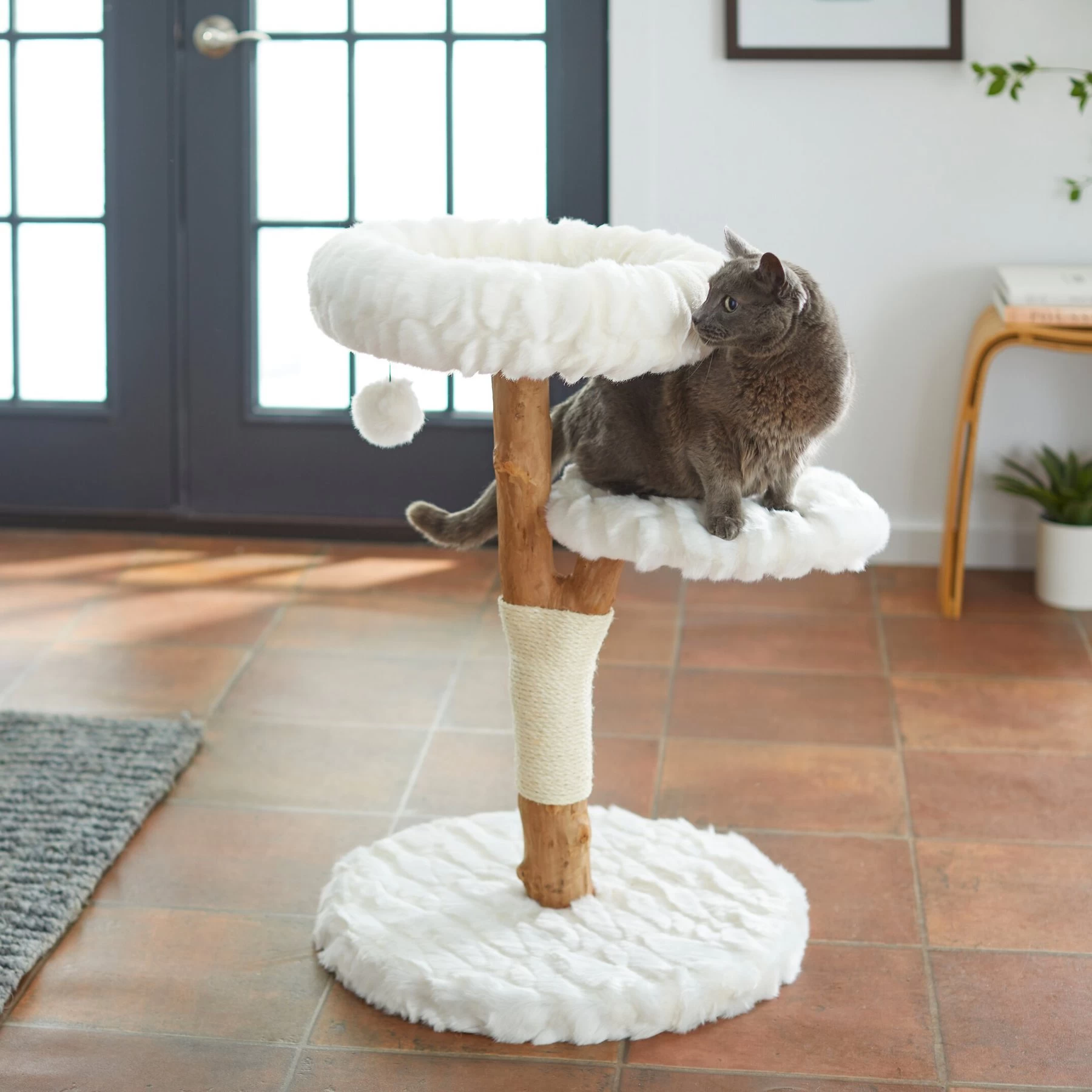 Frisco Natural Wood Modern Cat Tree With Toy, Ivory, Medium 1 Frisco Natural Wood Modern Cat Tree With Toy, Ivory, Medium