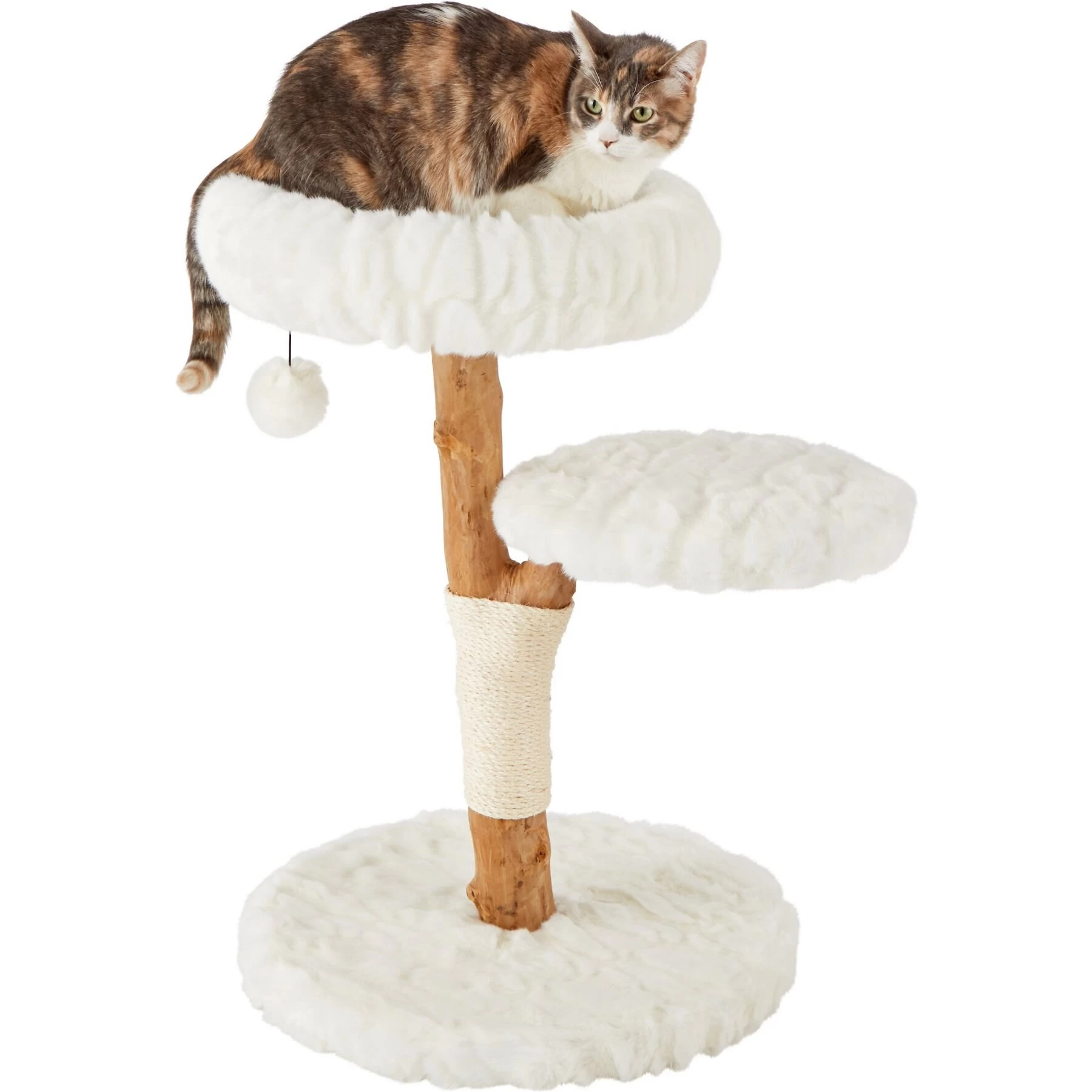 Frisco Natural Wood Modern Cat Tree With Toy, Ivory, Medium 3 Frisco Natural Wood Modern Cat Tree With Toy, Ivory, Medium - Image 3