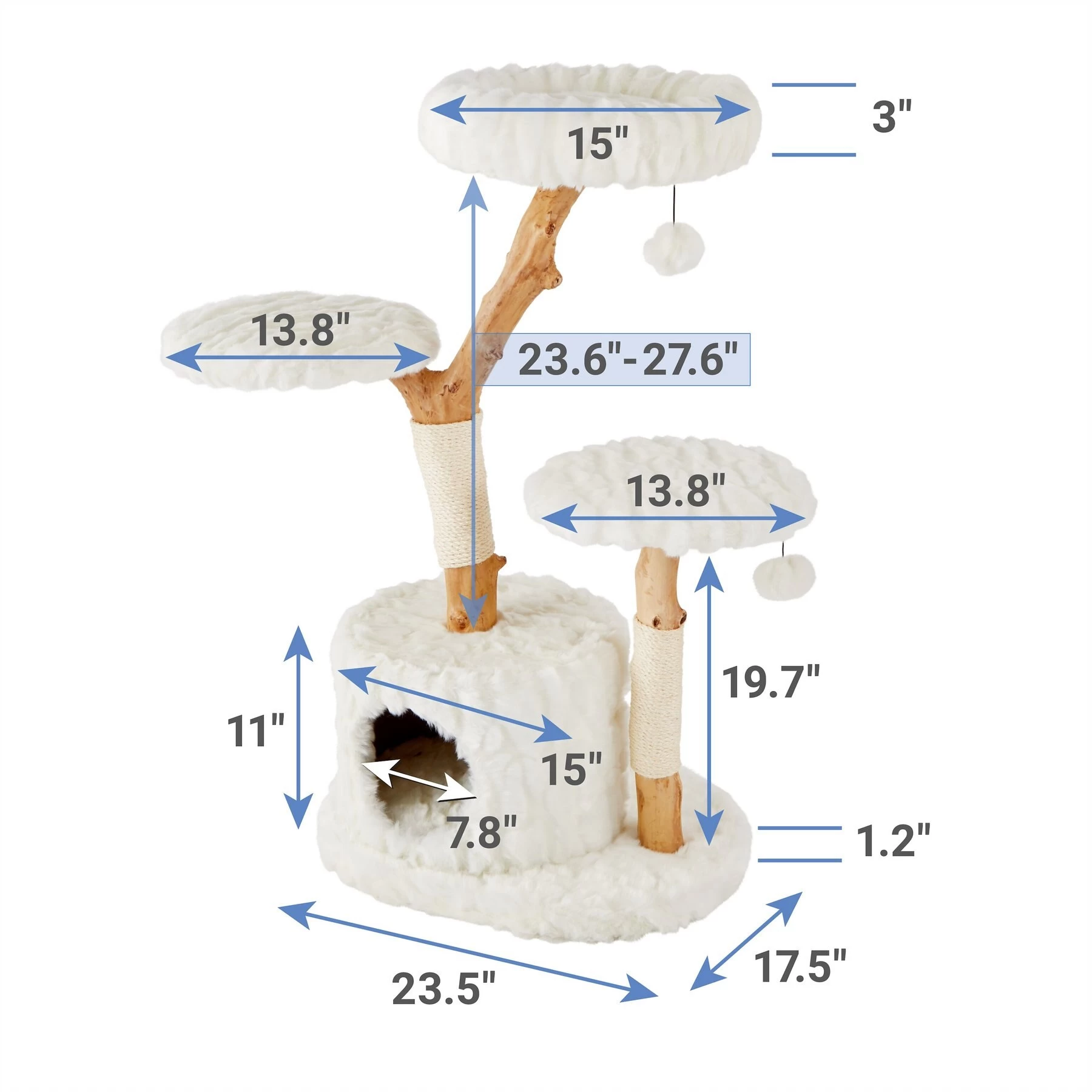 Frisco Natural Wood Modern Cat Tree With Toy, Ivory, Large 2 Frisco Natural Wood Modern Cat Tree With Toy, Ivory, Large - Image 2