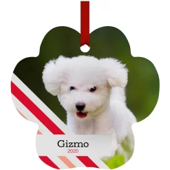 Frisco Peppermint Stripes Paw Shape Metal Personalized Dog & Cat Holiday Ornament