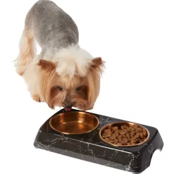 Frisco Copper Stainless Steel Double Dog & Cat Bowls With Black Marble Stand