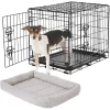 Frisco Fold & Carry Double Door Collapsible Wire Dog Crate & Frisco Gray Basket Weave Dog Crate Mat