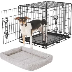 Frisco Fold & Carry Double Door Collapsible Wire Dog Crate & Frisco Gray Basket Weave Dog Crate Mat