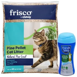 Fresh Step Products Fresh Scent Cat Litter Deodorizing Crystals & Frisco Pine Pellet Unscented Non-Clumping Wood Cat Litter