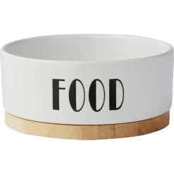 Frisco Ceramic Food Dog & Cat Bowl With Wood Base