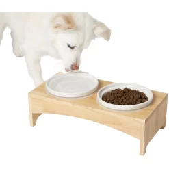 Frisco Ceramic Dog & Cat Double Diner With Elevated Wood Stand