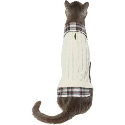 Frisco Cream Cable Knit Dog & Cat Sweater, White/Red Plaid -Frisco Shop 268057 PT2. AC SS1800 V1628740011