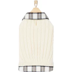 Frisco Cream Cable Knit Dog & Cat Sweater, White/Red Plaid -Frisco Shop 268057 PT4. AC SS1800 V1628740041