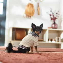 Frisco Cream Cable Knit Dog & Cat Sweater, White/Red Plaid -Frisco Shop 268057 PT8. AC SS1800 V1629766069