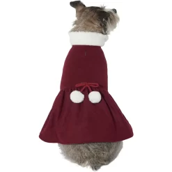 Frisco Mediumweight Pom Pom Bow Dog & Cat Peacoat Dress, Red