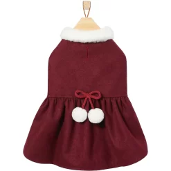 Frisco Mediumweight Pom Pom Bow Dog & Cat Peacoat Dress, Red -Frisco Shop 268200 PT4. AC SS1800 V1628825859
