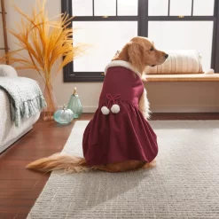 Frisco Mediumweight Pom Pom Bow Dog & Cat Peacoat Dress, Red -Frisco Shop 268200 PT8. AC SS1800 V1629757410