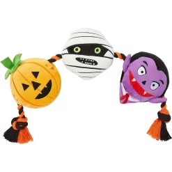 Frisco Halloween Haunted Friends Plush With Rope Squeaky Dog Toy