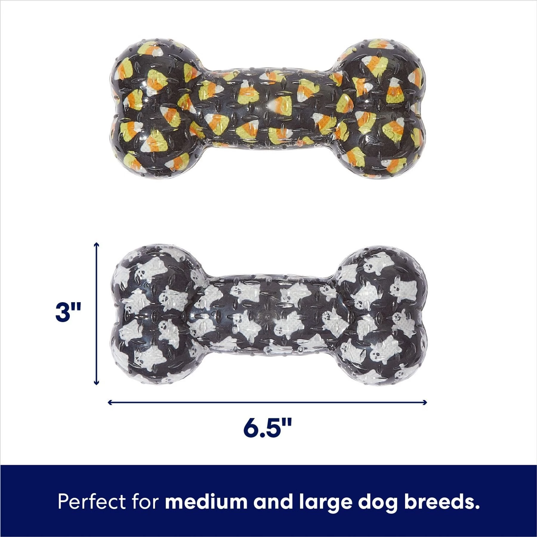 Frisco Halloween Candy Corn & Ghosts TPR Bone Squeaky Dog Toy, 2 Count 2 Frisco Halloween Candy Corn & Ghosts TPR Bone Squeaky Dog Toy, 2 Count - Image 2