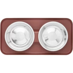 Frisco Silicone Stainless Steel Double Diner Dog & Cat Bowl, Brown -Frisco Shop 277551 PT4. AC SS1800 V1627935079