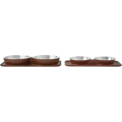 Frisco Silicone Stainless Steel Double Diner Dog & Cat Bowl, Brown -Frisco Shop 277551 PT5. AC SS1800 V1627936139