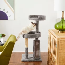 Frisco 44-in Real Carpet Cat Tree With Replaceable Corrugate Scratcher
