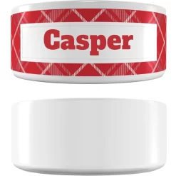 Frisco Personalized Plaid Ceramic Dog Bowl