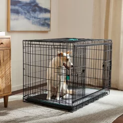 Frisco Heavy Duty Enhanced Lock Sliding Double Door Fold & Carry Wire Dog Crate & Mat Kit