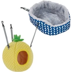Frisco Herringbone Small Pet Plush Oval Cuddler & Frisco Pineapple Small Pet Hideaway