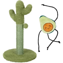 Frisco Cactus Cat Scratching Post & Frisco Dangly Avocado Buddy Plush Cat Toy With Catnip