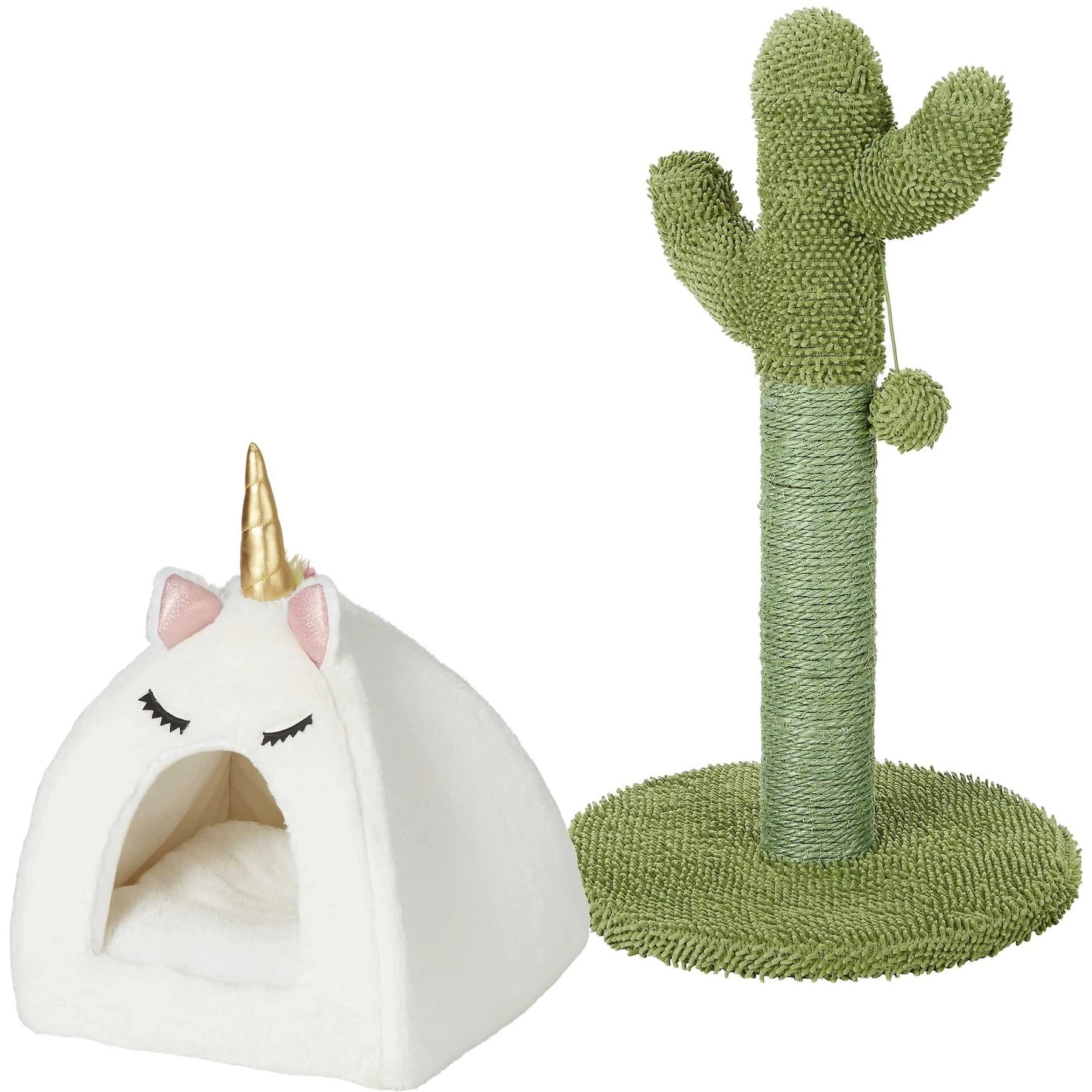 Frisco Novelty Unicorn Covered Cat & Dog Bed & Frisco Cactus Cat Scratching Post 1 Frisco Novelty Unicorn Covered Cat & Dog Bed & Frisco Cactus Cat Scratching Post