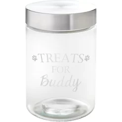 Frisco Paw Print Glass Personalized Treat Jar With Lid, 5 Cup, 40oz