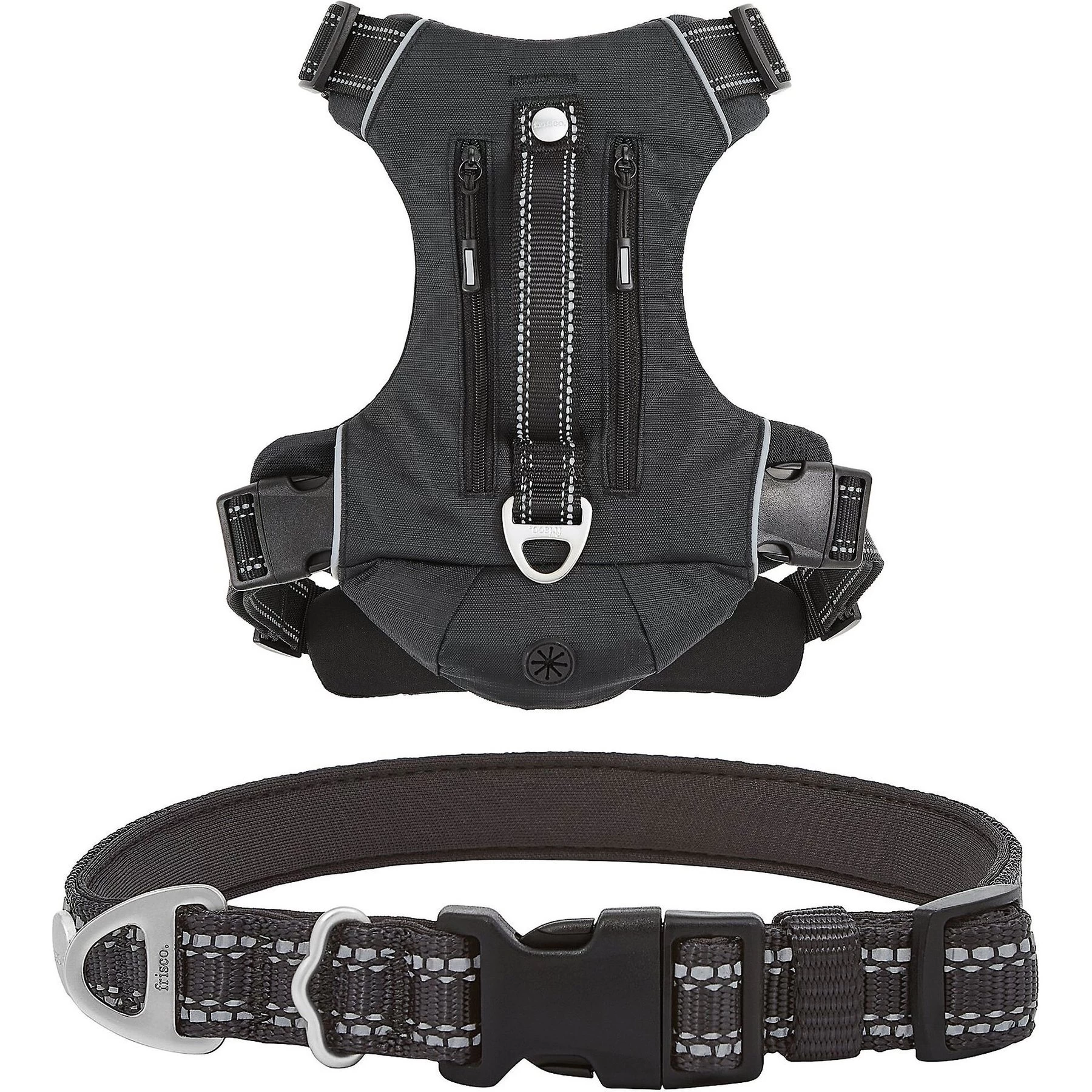 Frisco Outdoor Premium Ripstop Nylon Dog Harness With Pocket & Frisco Outdoor Nylon Reflective Comfort Padded Dog Collar 1 Frisco Outdoor Premium Ripstop Nylon Dog Harness With Pocket & Frisco Outdoor Nylon Reflective Comfort Padded Dog Collar