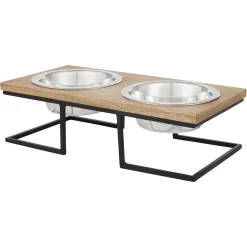 Frisco Premium Wood Elevated Stainless Steel Double Diner Dog & Cat Bowl