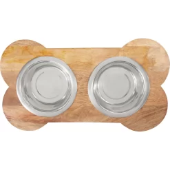 Frisco Premium Wood Elevated Bone Shape Stainless Steel Double Diner Dog & Cat Bowl, 3 Cup 10 Frisco Premium Wood Elevated Bone Shape Stainless Steel Double Diner Dog & Cat Bowl, 3 Cup -Frisco Shop 331497 PT4. AC SS1800 V1657656894