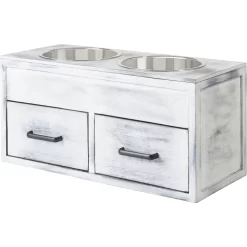 Frisco Premium Wood Elevated Large Breed Dog Bowl With Storage Station, 10 Cup