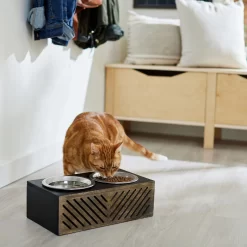 Frisco Premium Wood Elevated Stainless Steel Double Diner Dog & Cat Bowl, Black, 3 Cup -Frisco Shop 331509 PT3. AC SS1800 V1657656894