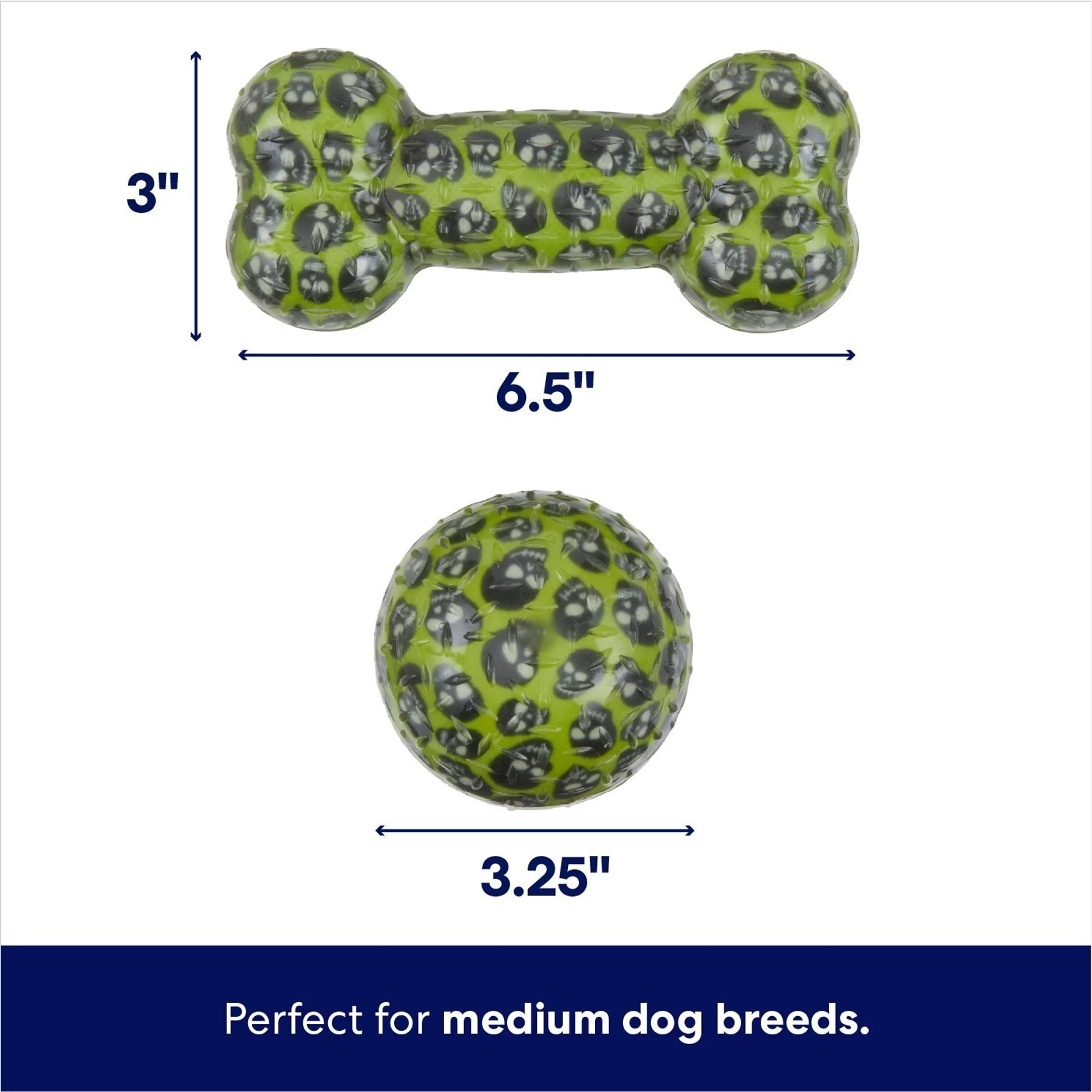 Frisco Halloween Glow In The Dark TPR Squeaky Bone & Ball Dog Toy 2 Frisco Halloween Glow In The Dark TPR Squeaky Bone & Ball Dog Toy - Image 2