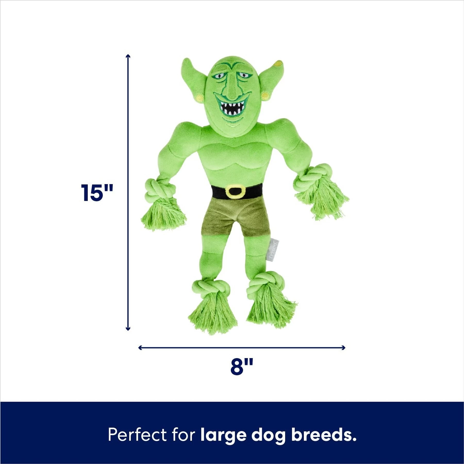 Frisco Halloween Goblin Plush With Rope Squeaky Dog Toy 2 Frisco Halloween Goblin Plush With Rope Squeaky Dog Toy - Image 2
