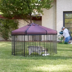 Frisco Outdoor Galvanized Steel 8-Panel Configurable Gate And Playpen With Oxford Roof