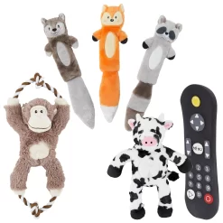 Frisco Forest Friends Stuffing-Free Skinny Plush Squeaky Dog Toy + 3 Items