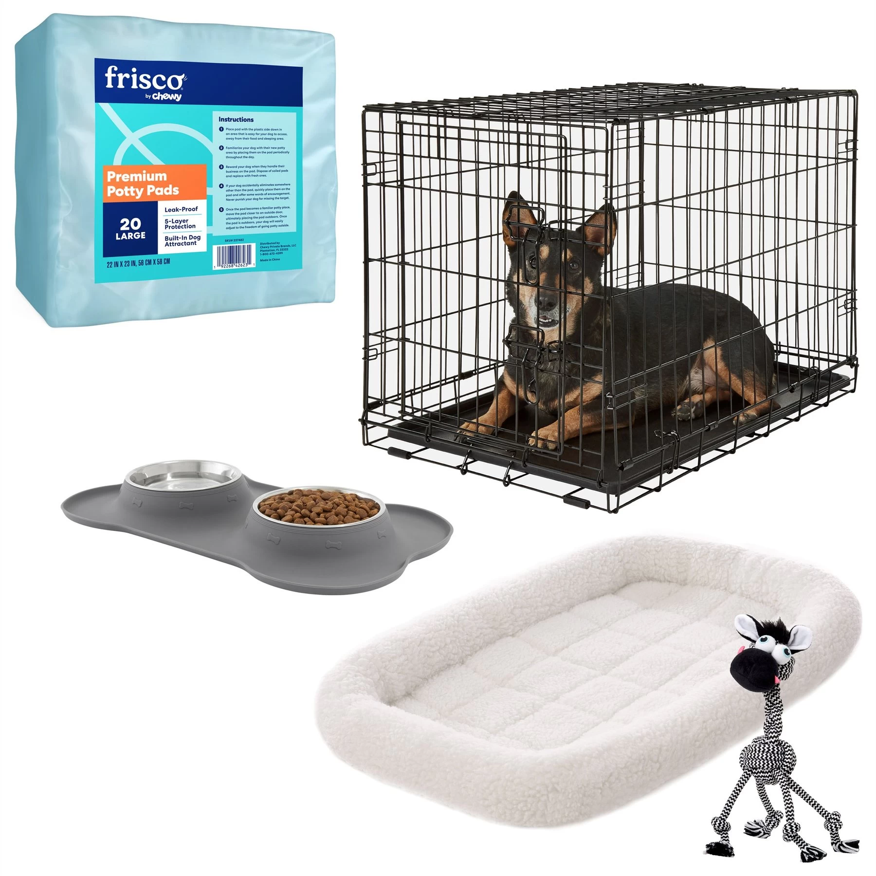 Frisco Fold & Carry Single Door Collapsible Wire Dog Crate + 4 Items 1 Frisco Fold & Carry Single Door Collapsible Wire Dog Crate + 4 Items